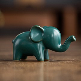 OwMell Good Luck Elephant Decor for Home, Small Ceramic Elephant Statue Figurine for Home Decor, Elephant Collection Ornament - White