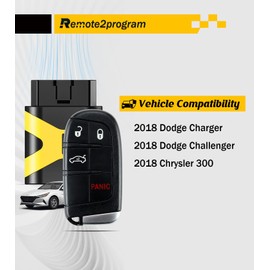 Remote2program Dodge Self programmable Car Key Keyless Entry Remote/12+8 Cable Adapter Replacement for 2018+ Dodge Dart/Challenger/Chry-sler 300 with FCC: M3N-40821302 (4 Buttons)