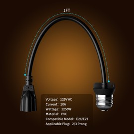 Light Socket Plug Adapter Outdoor with 1Ft Extension Cord