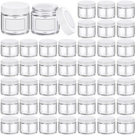 Layhit 60 Pcs 2 oz Amber/Clear/Blue//Green Frosted Glass Jars with Lids Empty Cosmetic Jars with Inner Liners White Labels for Storing Lotions Powders Ointments Candle Making (Clear, White)