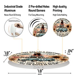 Round Aluminum Sign "Dreamer" Quote Wall Art Decor, Retro Floral Peace Bus Home Decoration, Kitchen, Restaurant, Bar, Cafe 8 x 8 Inch (2523)