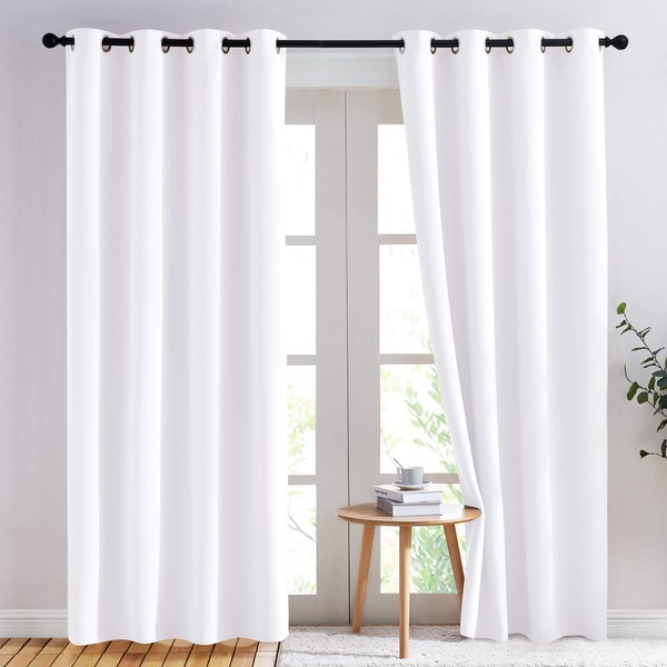 NICETOWN Curtains 84 inches Long - (Pure White) 52 by 84 inches, 1 Pair, 50% Light Blocking Grommet Drapes/Draperies for Living Room