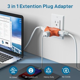 K KASONIC - 3-Outlet Grounding Adapter, [UL Listed] Plug Extender, Heavy-Duty Grounded Power Tap - 3 Pack (Orange)