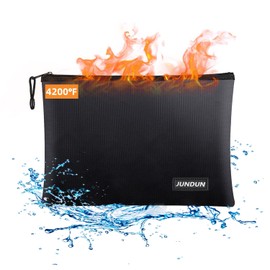 JUNDUN JUNDUN Fireproof Document Bags,14.2x 10.0Waterproof and Fireproof Money Bag with Aluminum Foil Lining,Fireproof Safe Storage Pouch with Zipper for Document and CashBlack