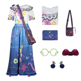 PAINEOMN Mirabel Costume Adult, Mirabel Dress for Women Princess Shirt Skirt Full Set Outfit with Glasses Earrings Bag 2XL