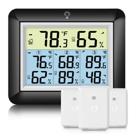 Urageuxy Wireless Indoor Outdoor Thermometer Hygrometer, Digital Temperature and Humidity Monitor with 328ft Range Remote Sensor for Home, Greenhouse, Bedroom, Kitchen, Refrigerator, Black