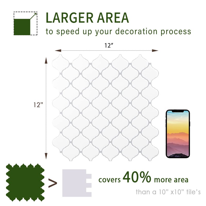 STICKGOO Arabesque Tile Peel and Stick Backsplash, 12”X12” Backsplash Tile