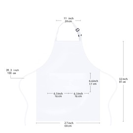 ALIPOBO Bib Aprons for Women and Men, Kitchen Chef Apron with 2 Pockets and 40" Long Ties, Plus Size Adjustable Apron for Cooking - 32" x 28" - White