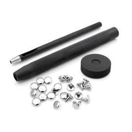 CRAFTMEMORE Rivet Setter for Double Cap Rivet Stud, Rivet Setting Tool Kit, Block Anvil, Hole Cutter & 100 Double Cap Rivets in Silver (7 mm, Tool Kit)