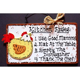 DESIGNED & HANDCRAFTED BY MILLER FAMILY WOODCRAFTS CHICKEN KITCHEN RULES SIGN Wall Art Hanger Plaque Country Rooster Wood Decor