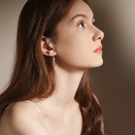 Seahorse Earrings S925 Sterling Silver Ocean Seahorses Sea horse Earrings with Blue Opal Sea horse Drop Dangle Earrings Beach Jewelry for Women Sister Best Friend Birthday Christmas Gifts