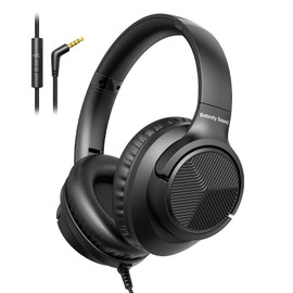 Botesty Sound Headphones Wired with Microphone, Over Ear Foldable Headphones with 4.9ft Tangle-Free Nylon Cord, 3.5mm Plug in Headphones for Smartphone,Tablet,Computer,MP3/4 (Black)