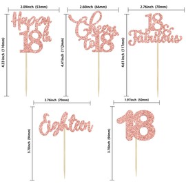 Paquete de 30 adornos para magdalenas de 18 cumpleaños, oro rosa con purpurina, dieciocho saludos a 18 años de edad, cumpleaños, para decoración de pasteles de feliz 18 cumpleaños