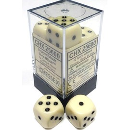 Chessex Dice d6 Set: Opaque Ivory with Black - 16mm Six Sided Die (12) Block of Dice