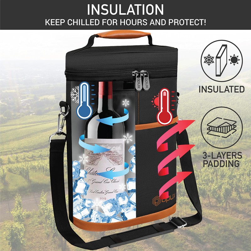opux 2 Bottle Wine Carrier Tote, Insulated Leakproof Wine Cooler