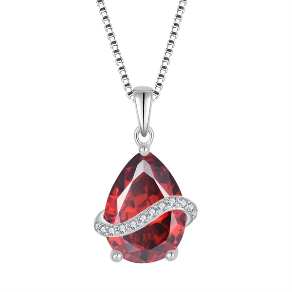 Inpasne Teardrop Garnet Necklace for Women 925 Sterling Silver January