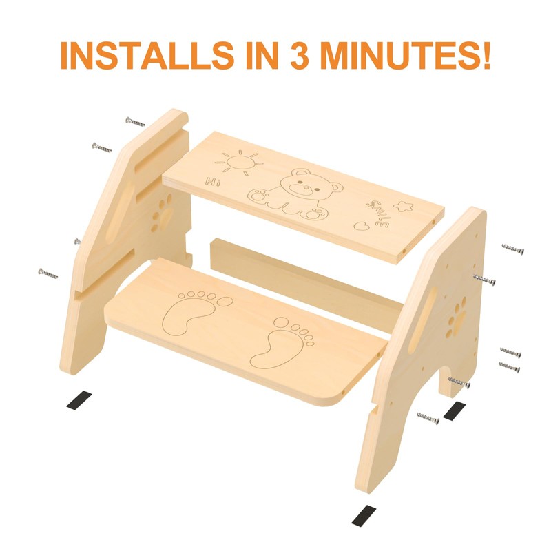 Toddler Step Stool Wooden 2 Step - Height Adjustable Bathroom