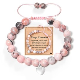 Pink Zebra Natural Stone Bracelet, Adjustable Stretch Natural Stone Healing Bracelets, Ladies Bracelet, Gemstone Beaded Bracelet, Inspirational Gifts for Women Birthday Valentines Christmas Gifts