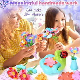 ZippyZoom Arts and Crafts for Kids Ages 4-9 Kit: Toys for Ages 5 6 7 8 9 – Birthday Gifts & Craft Set for Girl Age 3-9 - DIY 30+ Flower Bloom Maker with Music Light Base Vase Fridge Magnets Cards