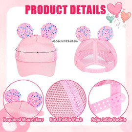 BTHRORO Kids Baseball Cap Sunglasses for Girls, Sequins Mouse Ear Trucker Hat Rabbit Ear Bowknot Summer Sun Hat for Toddler Adjustable Mesh Snapback Cap UV Protection Sunglasses Pink