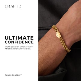 CRAFTD | Gold Cuban Link Bracelet | Durable 18K Gold & 316L Stainless Steel | Waterproof, Heat & Sweat Resistant | Gifts for Men | Men's Jewelry | Size 8MM | Length 7.5"