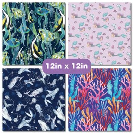 Desecraft 48 sheets 12x12 Scrapbooking Cardstock Decorative Paper Pack - Ocean Sea - for Card Making Journaling Planner Origami Scrapbook Paper Scrapbook Materials Supplies
