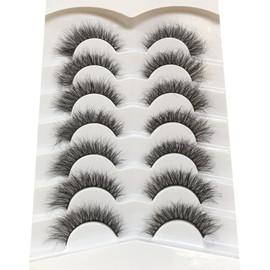 Pooplunch False Eyelashes Cat Eye Wispy Lashes Fluffy Natural Short Faux Mink Fake Eyelash 7 Pairs Pack