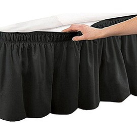 Pleated Three Sides Fabrics Wrap Around Style Egyptian Cotton Elastic 15 inch Drop Dust Bed Skirt for Twin/Full,Queen,King Size Beds(Twin/Full, Black)