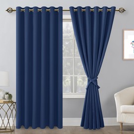 Hiasan Room Darkening Curtains for Bedroom, 70 x 84 Inches - Thermal Insulated & Energy Saving Window Drapes for Living Room/Dorm Room, Set of 2 Panels Sewn with Tiebacks, Navy