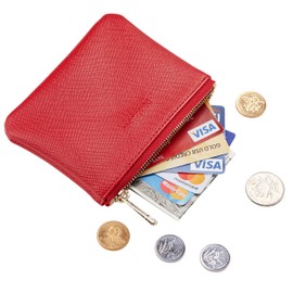 Chelmon Vegan Leather Coin Purse Pouch Change Purse With Zipper For Men Women (CH Red)