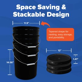 ePackageSupply 5 Gallon Bucket with Airtight Lid | Made in USA | Food Grade | Heavy-Duty Premium HPDE Plastic | Durable 90 Mil All Purpose Pail | Easy Stack and Store | BPA Free | 3 Count