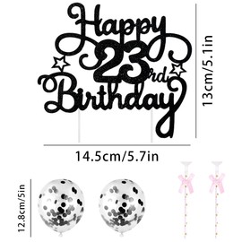 23rd Geburtstag Kuchen Dekoration Kuchen Toppers Schwarz Zahl Kerzen Birthday Torten Dekoration Sternen Papierfächer Ballon Torte Toppers Kuchendeko für 23. Geburtstag Dekorationen Party Zubehör