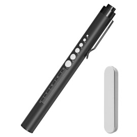 ペンライト ペン型ライト【メディケン新傑作】ノック式ボタン 暖色光/白色光2つの発光色 Type-C充電式 急速充電 長時間点灯 小型・最軽量 瞳孔計付＆クリップ付き 収納ケース付き検査用 夜勤用 瞳孔用 口腔内を見る用 眼・耳・鼻・咽喉・齿科検査などに適用 (ブラック)