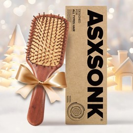 Natural & Comfortable Wood Bamboo Hair Brush Hair Comb with Air Cushion Massage for Hair Growth, Enhance Shine, Women, Men, Kids, All Hair Types!