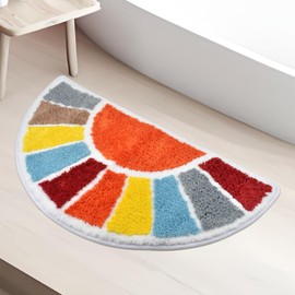 Vanleonet Half Circle Bath Mat Cute Half Moon Rug Colorful Sun Shower Mat,Boho Bathroom Rugs, Non Slip Machine Washable Microfiber Carpet for Bathroom Bedroom Kitchen 30”x20”