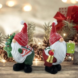 Hodao 2pcs Christmas Decorations -3.85" H Gnomes Resin Christmas Figurines - Small Mini Xmas Holiday Gnomes Decor for Indoor Home Decor Tabletop Room Fireplace Office Dwarfs Elf