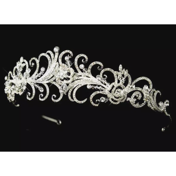 Elegance BC SALE!! Antique Silver Rhinestone & Crystal Swirl Bridal