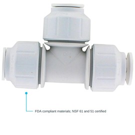 John Guest Speedfit PEI0220P Push-Fit CTS Union Straight PEX Tee, Push-to-Connect, 1/2-Inch