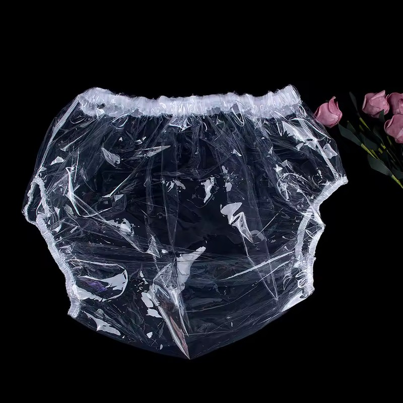 Reusable Waterproof TPU Adult Diaper Cover Pants, Clear/Frosted, S–XXL