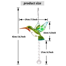 Andiker Crystals Sun Catcher, Hummingbird Suncatcher Hanging Crystal Ball Prism, Rainbow Maker for Home Garden Office Window Decoration (Hummingbird, Green)
