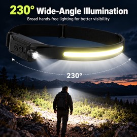 Rechargeable LED Headlamp for Camping & Outdoor Activities – 230° Wide Beam with Motion Sensor for Hands-Free Lighting
