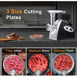 Electric Meat Grinder Mincer Machine,Heavy Duty Meat Grinders 2800W,Sausage Maker with Blade,3 Plates,Sausage Stuffer Tube and Kubbe Kit for Home Kitchen Use (2800W-Black)