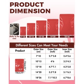 100 Pack Resealable Packaging Bags for Small Business Double-Sided Color Smell Proof Bags for Food Storage Flat Bags (Red, 4" x 6")