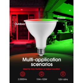 LOHAS Red Green Flood Light Bulbs, PAR38 LED Flood Light Outdoor 100W Equivalent, 15 Watt Colored Porch Light Bulb, E26 Base Ideal for Home Lighting, Holiday, Party Decoration, 2 Pack