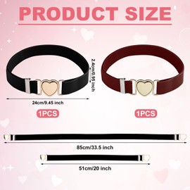 Mikovivi 2 Pcs Girls Elastic Waist Belts, Waistband with Heart Clasp Adjustable Dress Adjuster for Toddler Kid (Brown, Black)