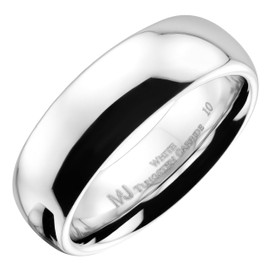 MJ Metals Jewelry Classic Mirror Polished White Tungsten Carbide 7mm COMFORT FIT Wedding Band Ring Size 7.5