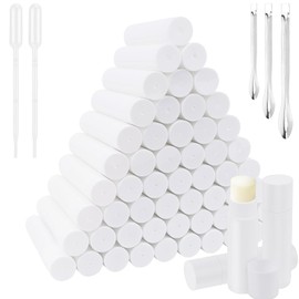 Plastic Lipstick Tubes, 65 Pieces, 5 ml, Empty Lip Balm Container with Cap, White Lip Balm Sleeve Lipstick Sleeves for Self-Filling for DIY