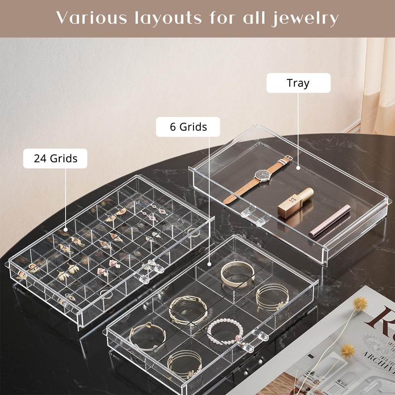 ProCase Acrylic Earrings Holder Organizer Box, Large Clear Earring Jewelry