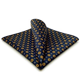 S&W SHLAX&WING Classic Handkerchief for Men Blue Orange Flower Pocket Square 12.6"