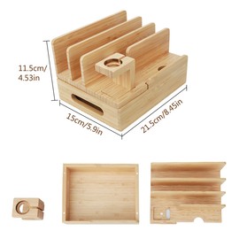 iCozzier Bamboo Phone Holder, Desk Docking Station with Drawer, Keys, Wallet, Watch, Wooden Stand, Bed Table and Desk Holders, Table Organizer (2)